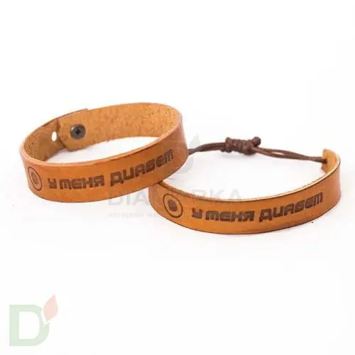 Браслет кожаный "У меня диабет" на завязках (детский-подростковый) в Минске