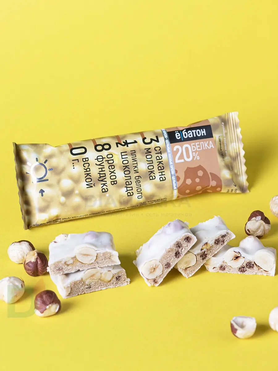 Батончик протеиновый Ё/батон "Лесной орех-Печенье" в белой глазури 40гр в Минске