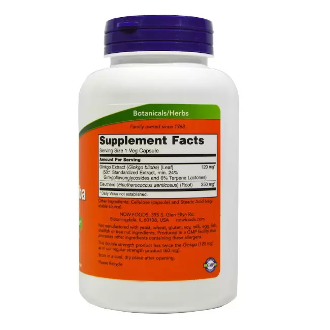 Витамины NOW Гинкго Билоба плюс для улучшения работы мозга, 120 мг, 50 шт