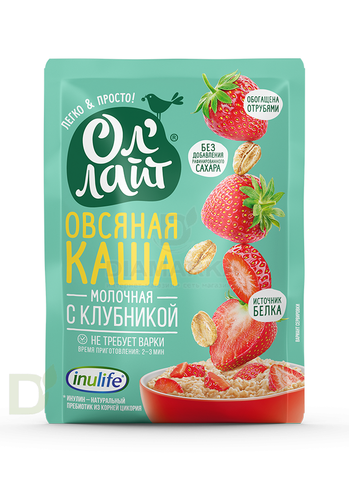 Каша овсяная молочная ОлЛайт Клубника, 40гр