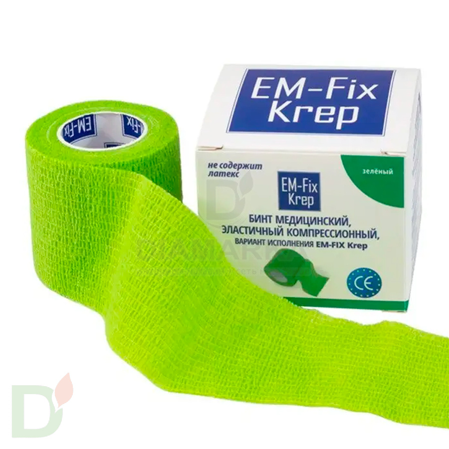 Бинт эластичный когезивный EM-fix krep Лайм, 5 см х 4,5 м в Минске