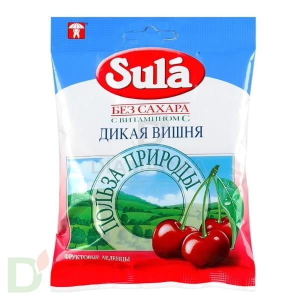Леденцы без сахара ЗУЛА Дикая вишня с витамином С, 60 г.