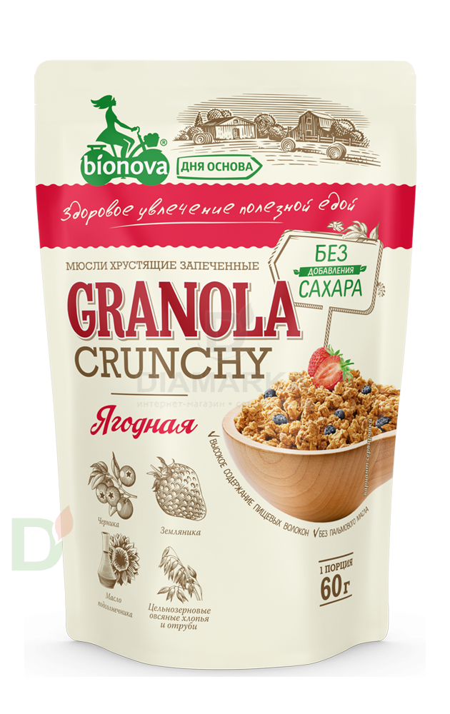 Мюсли Bionova Ягодные запеченные хрустящие, 60г