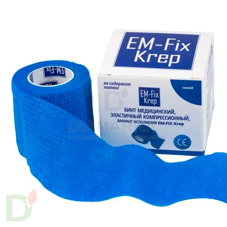 Бинт эластичный когезивный EM-fix krep Синий, 5 см х 4,5 м в Минске