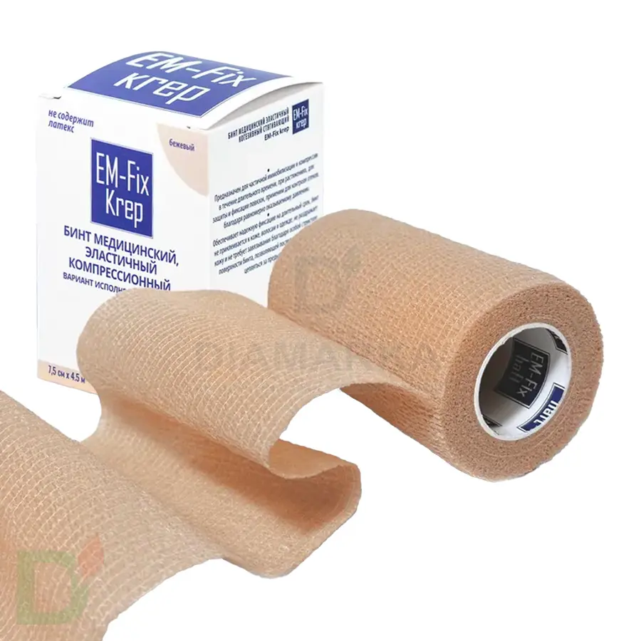 Бинт эластичный когезивный EM-Fix krep бежевый, 7,5 см х 4,5 м в Минске