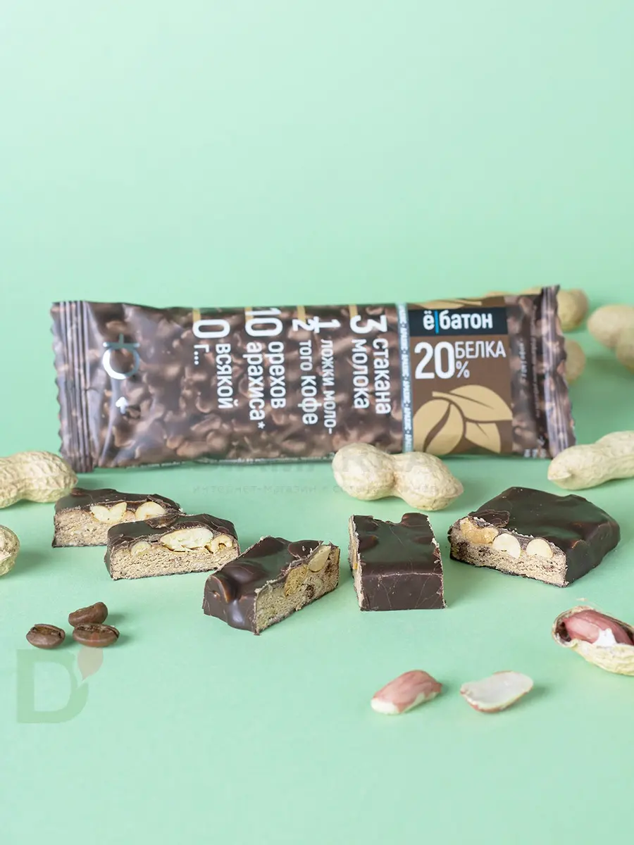 Батончик протеиновый Ё/батон "Арахис-Кофе" в шоколадной глазури 40гр в Минске