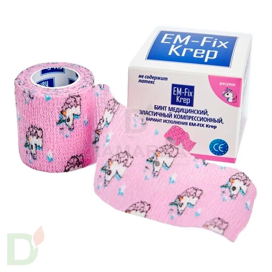 Бинт самофиксирующийся EM-Fix krep Розовый с единорогом, 5см*4,5м в Минске
